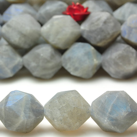 YesBeads Natural Labradorite star cut faceted matte nugget beads gemstone wholesale jewelry making 15"