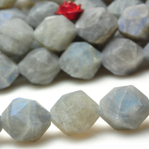 YesBeads Natural Labradorite star cut faceted matte nugget beads gemstone wholesale jewelry making 15"