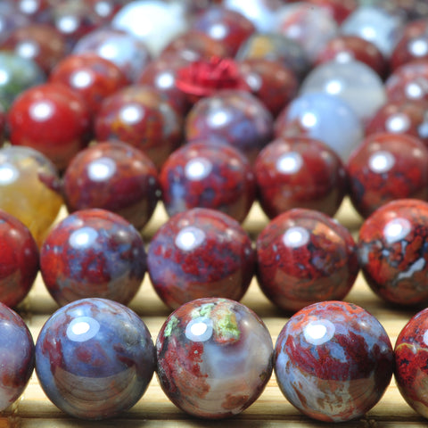 YesBeads Natural Red Lightning Bloodstone Agate smooth round beads gemstone 15"