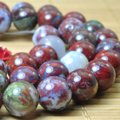 YesBeads Natural Red Lightning Bloodstone Agate smooth round beads gemstone 15"