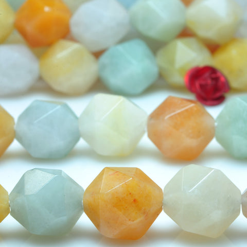 YesBeads Natural Chalcedony rainbow mix gemstone star cut faceted nugget beads wholesale jewelry making 15"