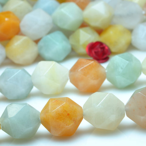 YesBeads Natural Chalcedony rainbow mix gemstone star cut faceted nugget beads wholesale jewelry making 15"