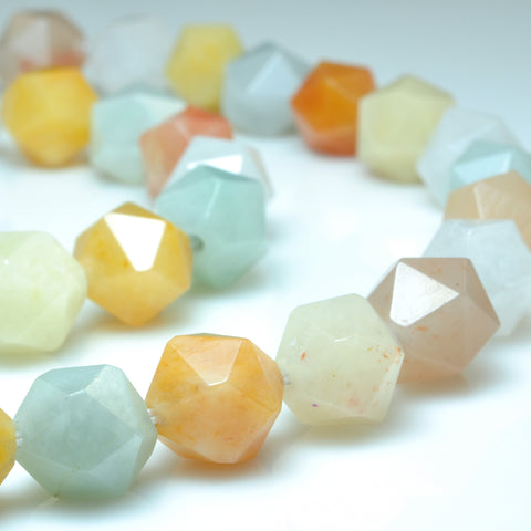 YesBeads Natural Chalcedony rainbow mix gemstone star cut faceted nugget beads wholesale jewelry making 15"