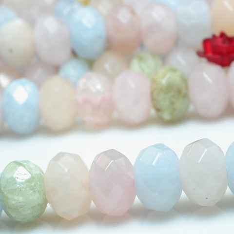 YesBeads natural Morganite mix gemstone faceted rondelle loose beads 5x8mm 15"