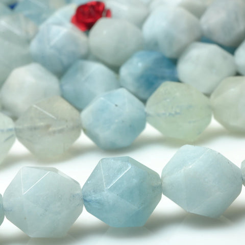 Natural Aquamarine blue gemstone star cut faceted nugget loose beads wholesale jewelry making bracelet diy