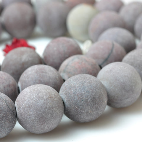 YesBeads Natural red grass flower jasper matte round beads wholesale gemstone jewelry 15"