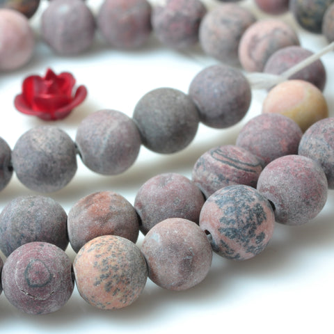 YesBeads Natural red grass flower jasper matte round beads wholesale gemstone jewelry 15"