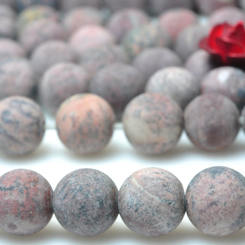 YesBeads Natural red grass flower jasper matte round beads wholesale gemstone jewelry 15"