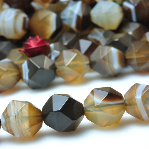 YesBeads Brown Banded Agate star cut faceted nugget beads gemstone 8mm 10mm 15"