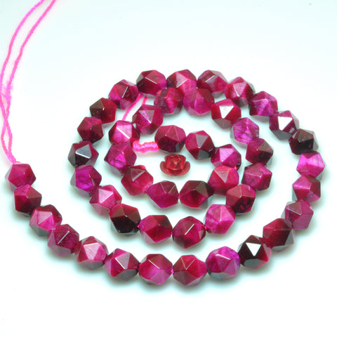 YesBeads Rose Red Tiger Eye Faceted Star Cut nugget loose beads wholesale gemstone 15''