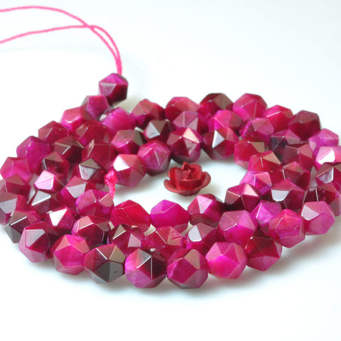 YesBeads Rose Red Tiger Eye Faceted Star Cut nugget loose beads wholesale gemstone 15''