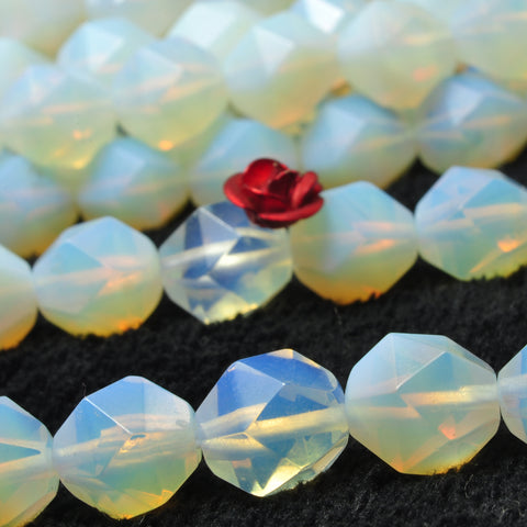 YesBeads Milky Opal star cut faceted nugget beads stone 8mm 10mm 15"