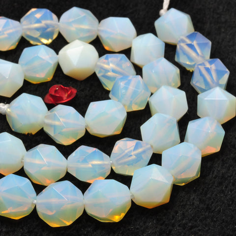 YesBeads Milky Opal star cut faceted nugget beads stone 8mm 10mm 15"