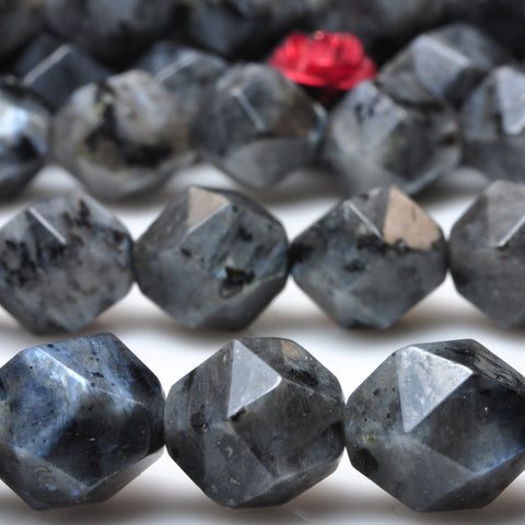YesBeads Natural Black Labradorite star cut faceted nugget beads larvikite stone gemstone 15"