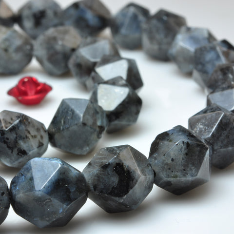YesBeads Natural Black Labradorite star cut faceted nugget beads larvikite stone gemstone 15"