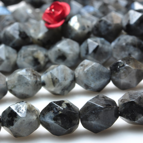 YesBeads Natural Black Labradorite star cut faceted nugget beads larvikite stone gemstone 15"