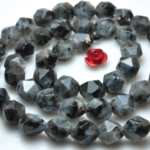 YesBeads Natural Black Labradorite star cut faceted nugget beads larvikite stone gemstone 15"