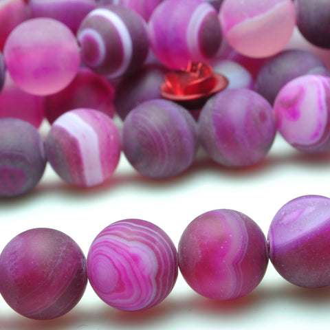 YesBeads Rose Red Banded Agate matte round beads gemstone 6mm 8mm 15"
