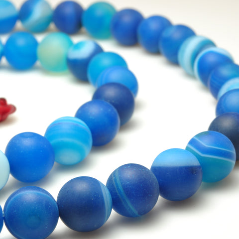 YesBeads Blue Banded Agate matte round beads gemstone wholesale jewelry making bracelet necklace diy