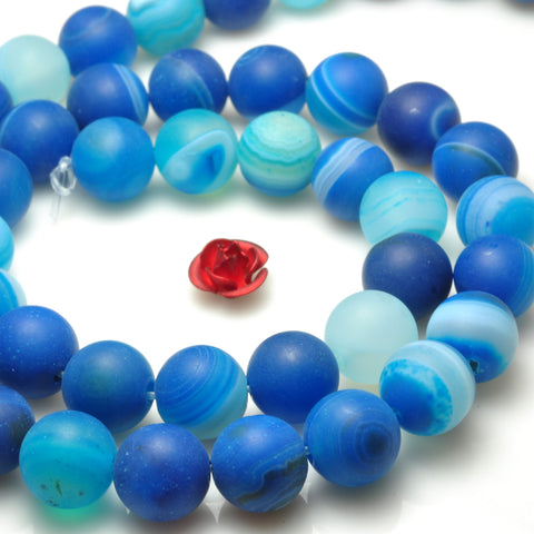 YesBeads Blue Banded Agate matte round beads gemstone wholesale jewelry making bracelet necklace diy