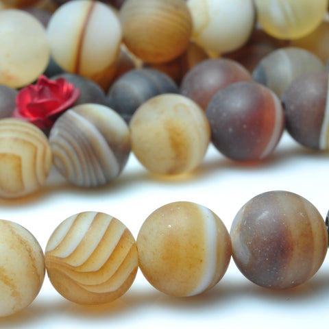 YesBeads Brown Banded Agate matte round beads gemstone 6mm 8mm 15"