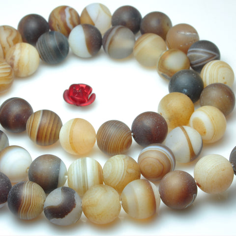 YesBeads Brown Banded Agate matte round beads gemstone 6mm 8mm 15"