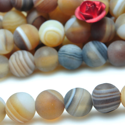 YesBeads Brown Banded Agate matte round beads gemstone 6mm 8mm 15"