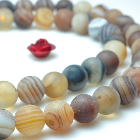 YesBeads Brown Banded Agate matte round beads gemstone 6mm 8mm 15"