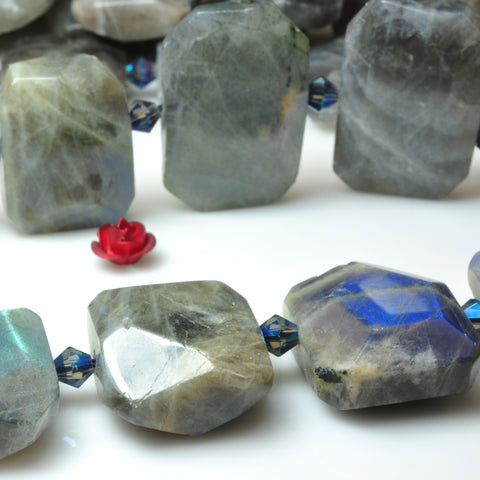 YesBeads Natural Labradorite gemstone faceted nugget rectangle beads 15"