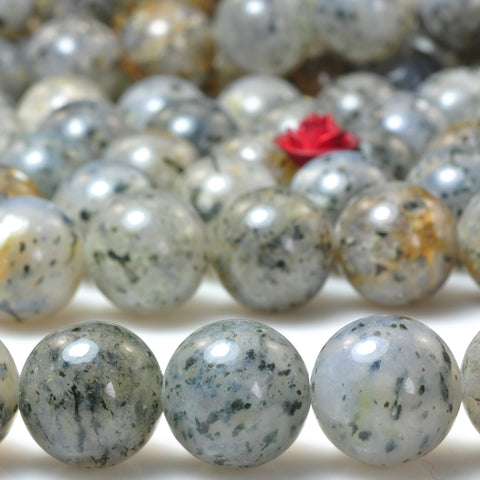 YesBeads Natural Black Spot Agate smooth round loose beads gemstone wholesale jewelry making 15"