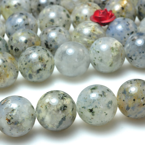 YesBeads Natural Black Spot Agate smooth round loose beads gemstone wholesale jewelry making 15"