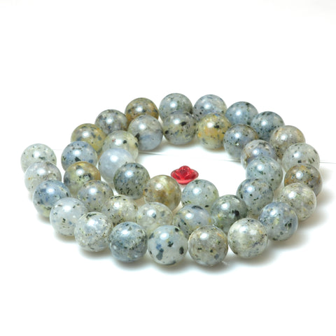 YesBeads Natural Black Spot Agate smooth round loose beads gemstone wholesale jewelry making 15"