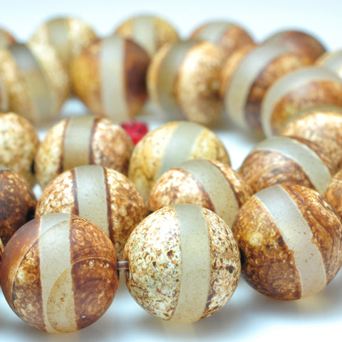 YesBeads Tibetan Agate Dzi oneline matte round beads gemstone 10mm 15"