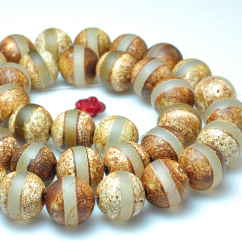 YesBeads Tibetan Agate Dzi oneline matte round beads gemstone 10mm 15"