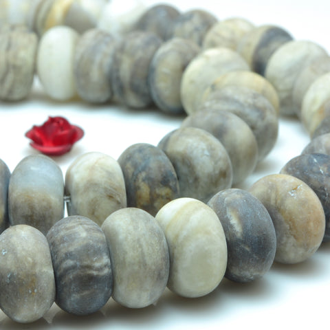 Natural Gray Silver Leaf Jasper matte rondelle beads gemstone wholesale jewelry making bracelet necklace diy