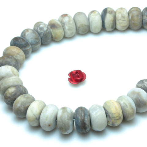 Natural Gray Silver Leaf Jasper matte rondelle beads gemstone wholesale jewelry making bracelet necklace diy