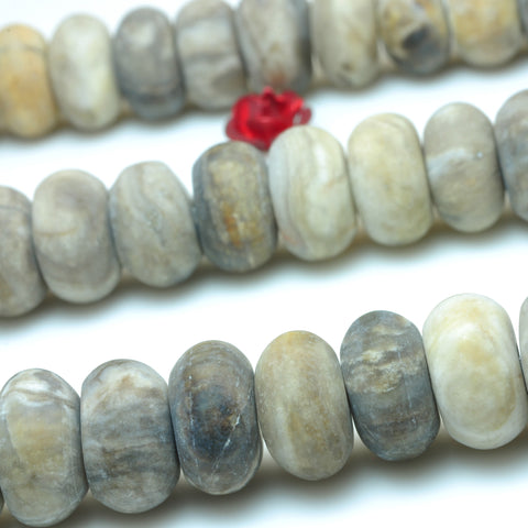 Natural Gray Silver Leaf Jasper matte rondelle beads gemstone wholesale jewelry making bracelet necklace diy