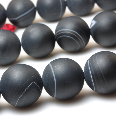 YesBeads Natural Black Banded Agate matte round beads gemstone 8mm-12mm 15"