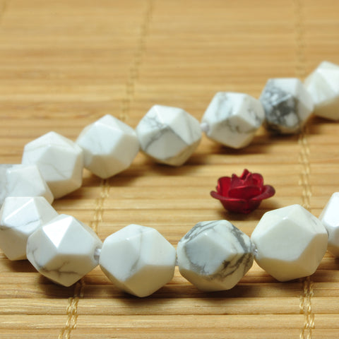 YesBeads White Howlite star cut faceted nugget beads gemstone 6-10mm 15"