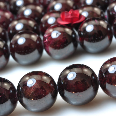 YesBeads Natural red garnet smooth round loose beads gemstone wholesale jewelry making 15"