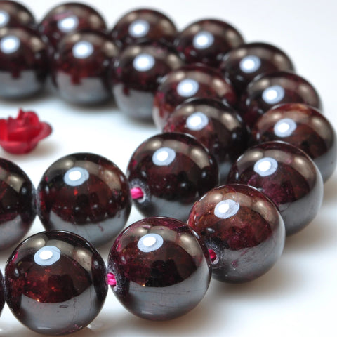 YesBeads Natural red garnet smooth round loose beads gemstone wholesale jewelry making 15"