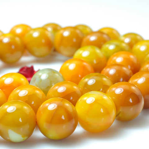 YesBeads Yellow Fire Agate gemstone smooth round beads wholesale 8mm 15"