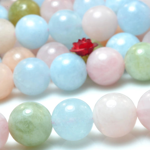 YesBeads Natural Morganite smooth round loose beads mix beryl aquamarine gemstone wholesale jewelry making 15"