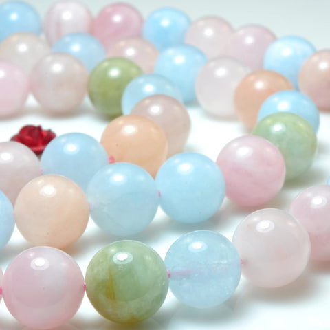 YesBeads Natural Morganite smooth round loose beads mix beryl aquamarine gemstone wholesale jewelry making 15"