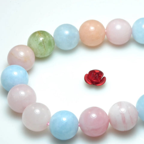 YesBeads Natural Morganite smooth round loose beads mix beryl aquamarine gemstone wholesale jewelry making 15"