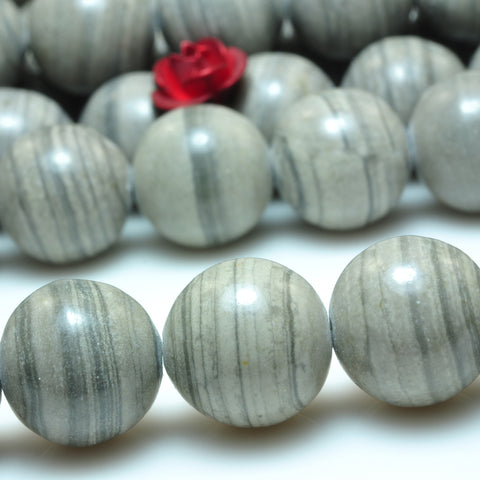 YesBeads Gray Banded Jasper smooth round beads gemstone 6mm-10mm 15"