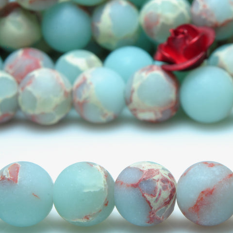 YesBeads Impression Jasper matte round beads aqua terra jasper stone 6mm-12mm 15"