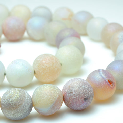 YesBeads Druzy Agate titanium coated agate matte round beads 8mm 12mm 15"