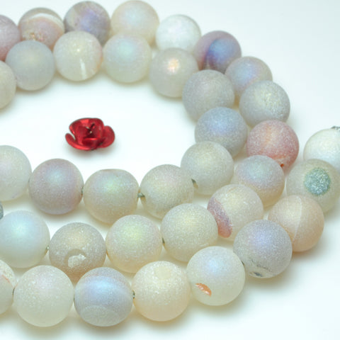 YesBeads Druzy Agate titanium coated agate matte round beads 8mm 12mm 15"