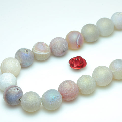 YesBeads Druzy Agate titanium coated agate matte round beads 8mm 12mm 15"